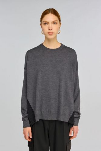 Semi Couture pull Gris femmes (Pull fin gris + ouverture côtes plissé n - A36 Glory gris côté plissé noi) - Marine | Much more than shoes