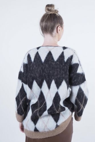 Pull long doux blanc & gris SEMI COUTURE | Marine