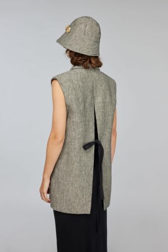 Blazer sans manches en lin gris SEMI-COUTURE | Marine