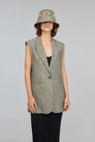 Blazer sans manches en lin gris SEMI-COUTURE | Marine