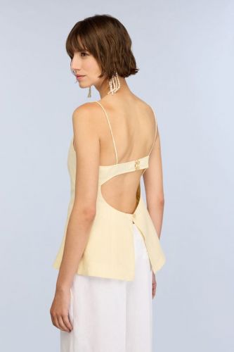 Semi Couture top Jaune femmes (Top fines bretelles lin jaune - N04 top jaune ouvert dos) - Marine | Much more than shoes