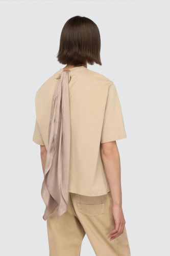 T-shirt en coton beige avec noeud dans le dos SEMI COUTURE | Marine