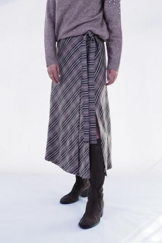 Jupe longue à carreaux brun multi SEVENTY | Marine