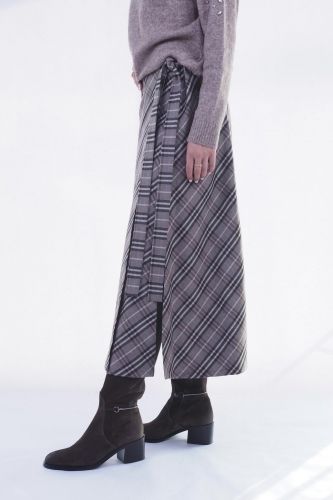 Jupe longue à carreaux brun multi SEVENTY | Marine