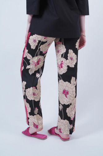 Pantalon noir avec lotus blancs & roses SEVENTY | Marine