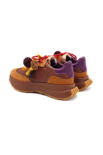 Basket multicolore à semelle runner avec touches de mauve, camel et jaune STRATEGIA | MARINE Auvelais