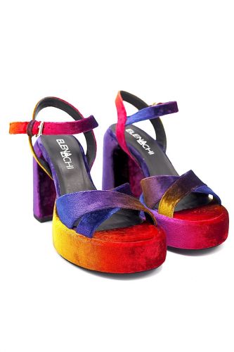 Sandale en velours multicolore & talon STRATEGIA | Marine