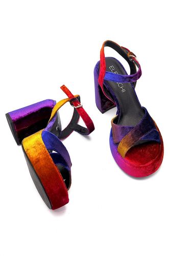 Sandale en velours multicolore & talon STRATEGIA | Marine