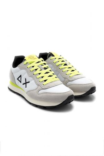 SUN68 basket bas Blanc hommes (blanche lacet jaune fluo - TOM 35102 blanc fluo jaune) - Marine | Much more than shoes