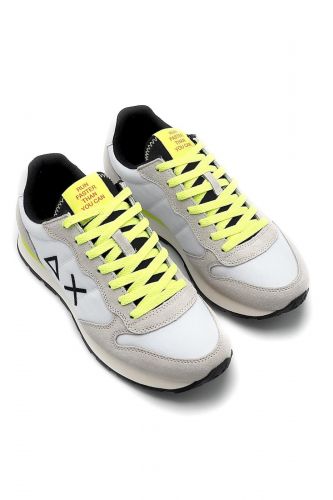 SUN68 basket bas Blanc hommes (blanche lacet jaune fluo - TOM 35102 blanc fluo jaune) - Marine | Much more than shoes