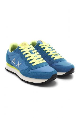 SUN68 basket bas Bleu hommes (bleu jean lacet jaune fluo - TOM 35102 avio jaune fluo) - Marine | Much more than shoes