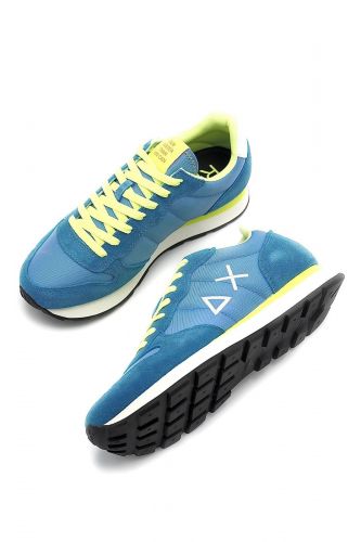 SUN68 basket bas Bleu hommes (bleu jean lacet jaune fluo - TOM 35102 avio jaune fluo) - Marine | Much more than shoes