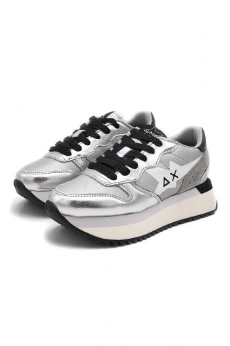 SUN68 basket bas Argent femmes (Maxi semelle argent - BIG STAR silver) - Marine | Much more than shoes