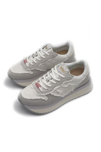 SUN68 basket bas Blanc femmes (Maxi semelle canvas - BIG STAR blanc tissus) - Marine | Much more than shoes