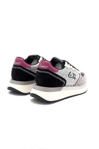 SUN68 basket bas Argent femmes (maxi semelle glitter lacet viola - BIG ALLY glitter silver + fuxi) - Marine | Much more than shoes