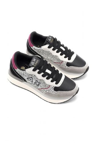 SUN68 basket bas Argent femmes (maxi semelle glitter lacet viola - BIG ALLY glitter silver + fuxi) - Marine | Much more than shoes