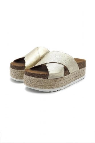 Sweet Lemon mule Or femmes (brides croisées semelle corde - NINON champagne) - Marine | Much more than shoes