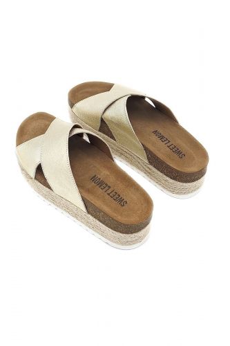 Sweet Lemon mule Or femmes (brides croisées semelle corde - NINON champagne) - Marine | Much more than shoes