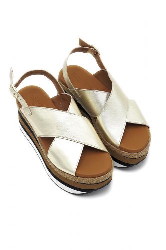 Sweet Lemon sandale Or femmes (brides croisées semelle épaisse compensé - NADOLO or métalisé) - Marine | Much more than shoes
