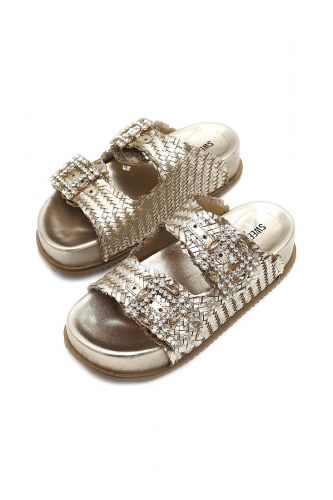 Mules en cuir tressé doré SWEET LEMON | Marine