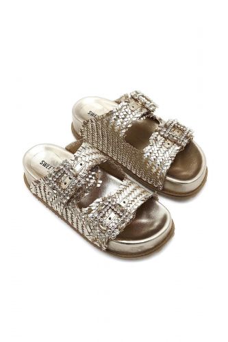 Mules en cuir tressé doré SWEET LEMON | Marine