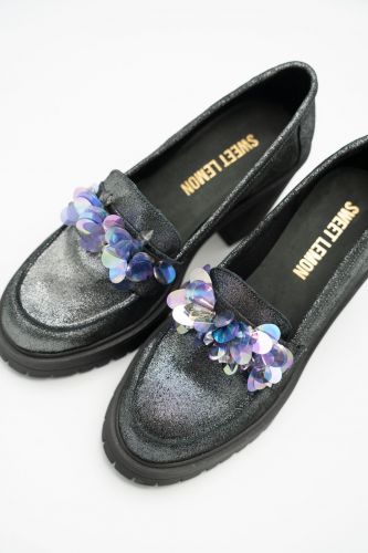 Mocassins noir en glitter SWEET LEMON | Marine