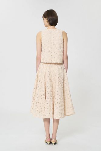 Jupe à fleurs brodées beige en tulle TARA JARMON | Marine