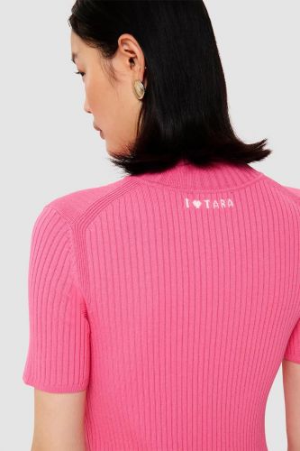 Pull en tricot côtelé rose TARA JARMON | Marine