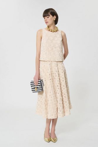 Top beige fleurs brodées en tulle TARA JARMON | Marine