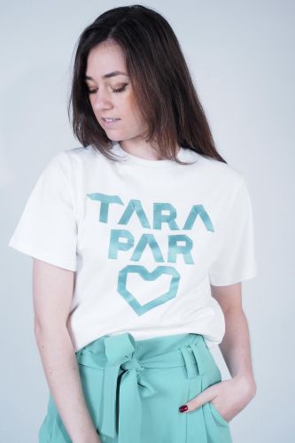 T-shirt blanc avec message TARA JARMON | Marine