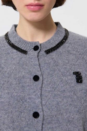 Tara Jarmon cardigan Gris femmes (Twin set gris cardigan laine - GAELLE chainette col) - Marine | Much more than shoes