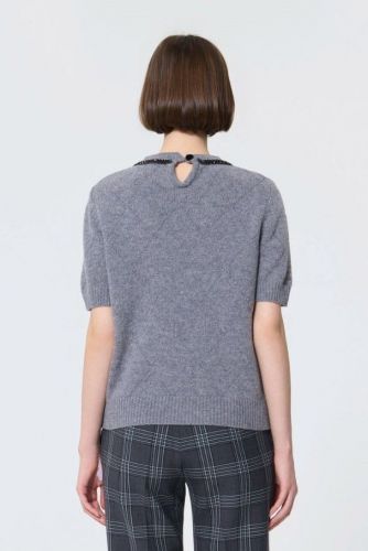 Tara Jarmon pull Gris femmes (Twin set pull gris manches courtes laine - PHILEAS chainette col) - Marine | Much more than shoes