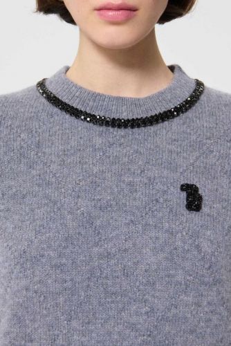 Tara Jarmon pull Gris femmes (Twin set pull gris manches courtes laine - PHILEAS chainette col) - Marine | Much more than shoes