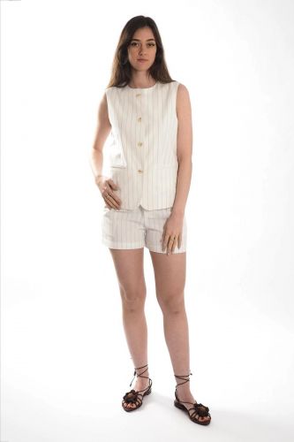 Veste blazer sans manches à rayures écru THE KORNER | Marine