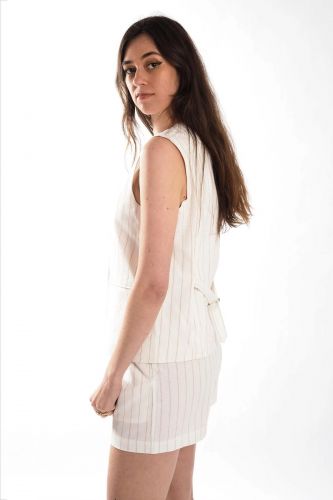 Veste blazer sans manches à rayures écru THE KORNER | Marine