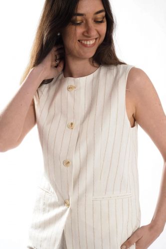 Veste blazer sans manches à rayures écru THE KORNER | Marine