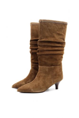 Bottes kitten heel en daim taupe TORAL | MARINE Auvelais