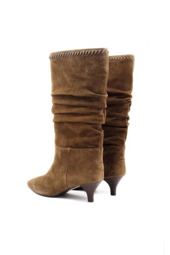 Bottes kitten heel en daim taupe TORAL | MARINE Auvelais