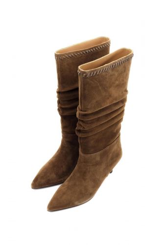 Bottes kitten heel en daim taupe TORAL | MARINE Auvelais