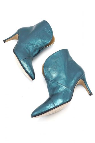 Toral boots Bleu femmes (pointu et court talon fin moyen - YAIZA métal petrol) - Marine | Much more than shoes