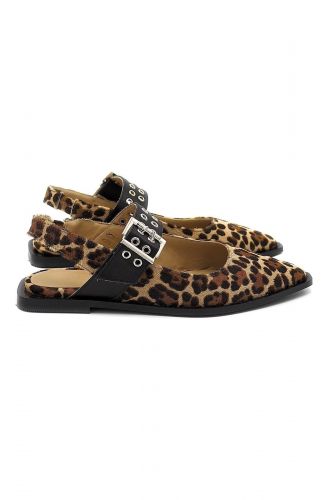 Toral Ballerines Léo femmes (pointue plate boucles larges - LELLA ballerine leop pony) - Marine | Much more than shoes