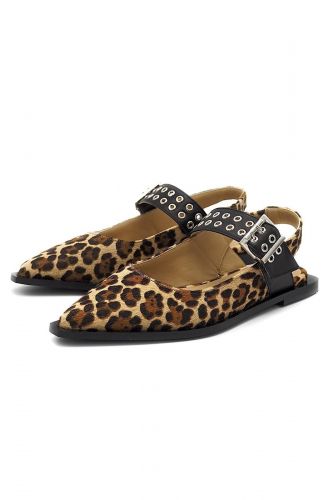 Toral Ballerines Léo femmes (pointue plate boucles larges - LELLA ballerine leop pony) - Marine | Much more than shoes