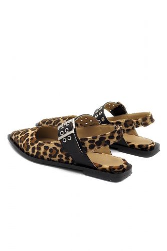 Toral Ballerines Léo femmes (pointue plate boucles larges - LELLA ballerine leop pony) - Marine | Much more than shoes