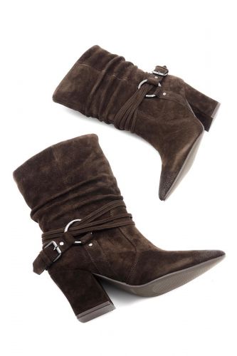 Boots marron à demi-talon carré et boucle décorative TOSCA BLU | Marine