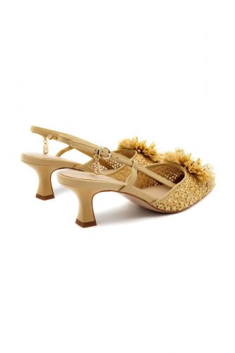 Slingbacks en rafia naturel avec fleur et kitten heel | Marine