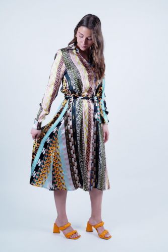 Longue robe lignée en soie colorée UNBREAKABLE | Marine