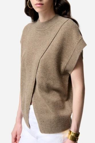 Pull en laine taupe sans manches à col montant VANESSA BRUNO | Marine