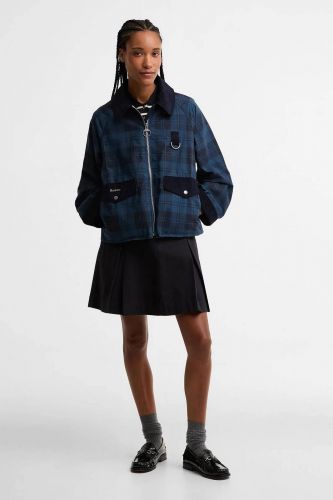 Veste tartan bleu marine à col en velours côtelé BARBOUR | Marine