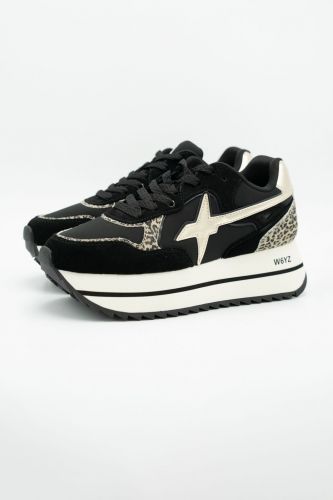 W6YZ basket bas Noir femmes (nubuk noir arrière léo semelle maxi - DEVA noir & léo) - Marine | Much more than shoes