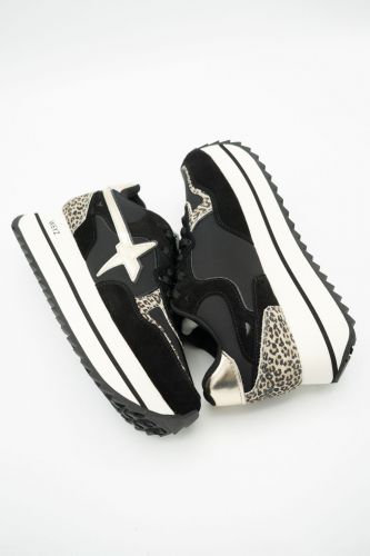 W6YZ basket bas Noir femmes (nubuk noir arrière léo semelle maxi - DEVA noir & léo) - Marine | Much more than shoes